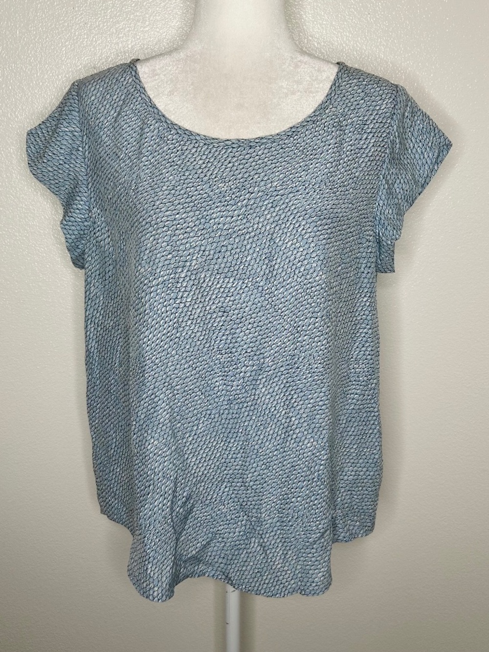 Joie Womens Blue Patterned 100% Silk Cap Sleeve Top Blouse Size L EUC